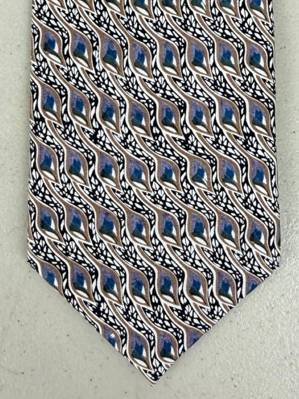 Vintage Abstract Art Silk Tie 80s Fox & Chave Made In England Necktie Peacock